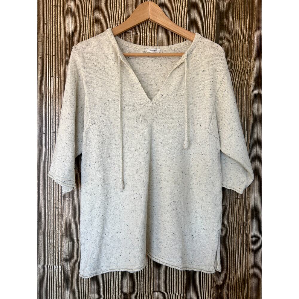 Pure J Jill Fleckd Beige Wool Sweater Sz M Petite Boho Asymmetric Slit Lagenlook